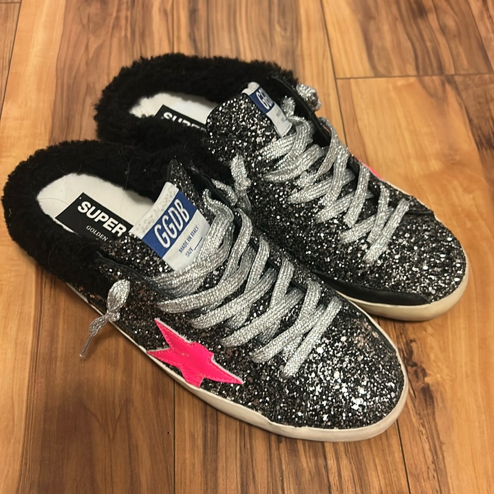 Golden Goose Black and Silver Glitter Sneakers - Picture 2 of 7